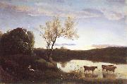 Jean Baptiste Camille  Corot L'Etang aux trois Vaches et au Croissant de Lune oil painting artist